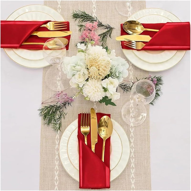 مناديل عشاء ساتان وردي 32 قطعة 30x30 سم ناعمة حريرية قابلة للغسيل لحفلات الزفاف والمطاعم - Image 3